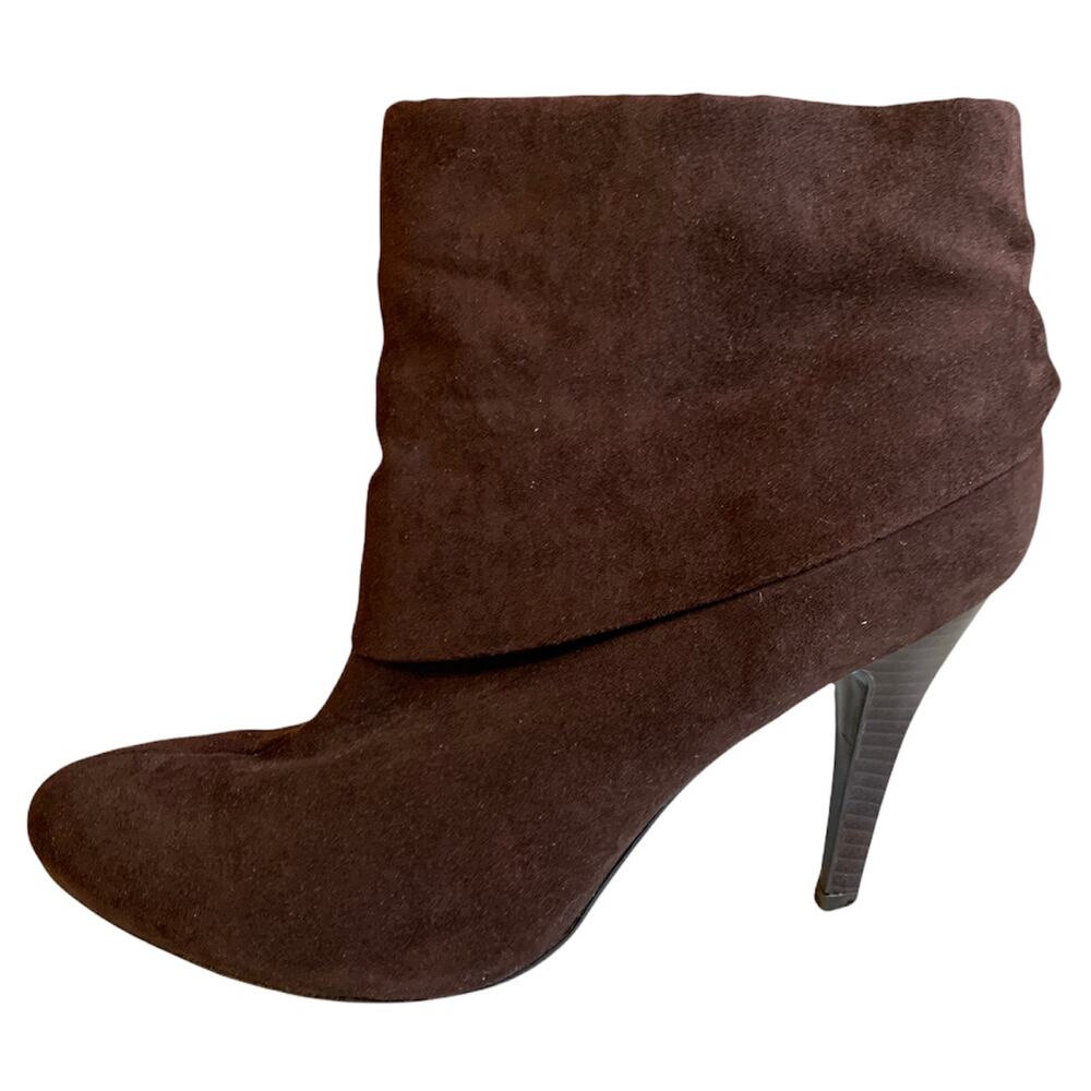Marc Fisher brown faux suede fold over slouchy ankle boots